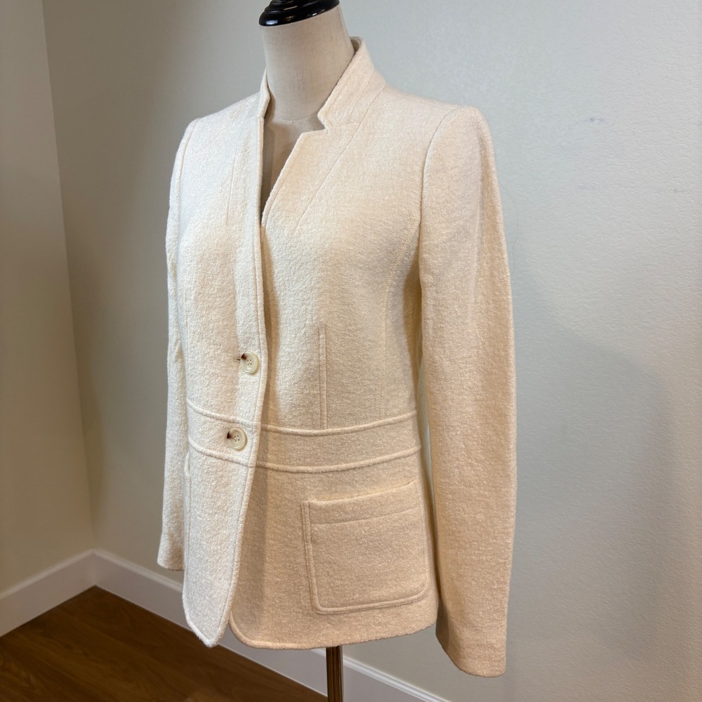 Talbots Blazer Women 2 L Cream Wool Blend Bouclé Notched Stand Collar Old Money - Picture 4 of 10